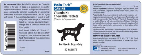 K1 Counters K1 50 50 Pala-Tech Vitamin Chewable Tablets for Dogs - Hypoprothrombinemia - Dogs Vitamin Supplement