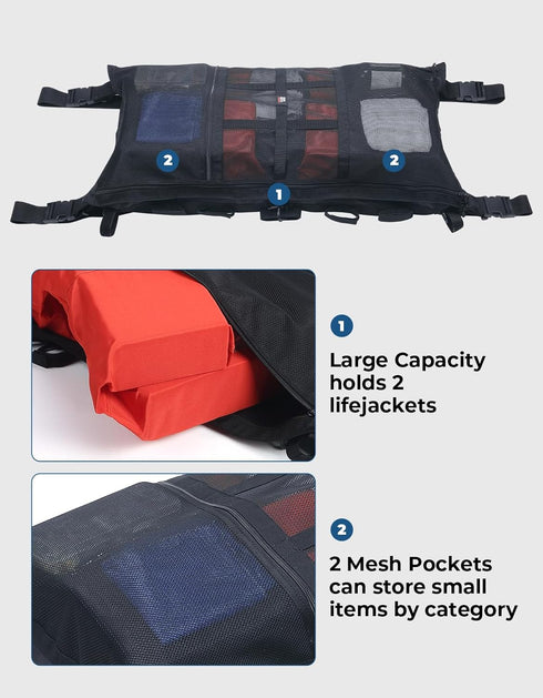 KEMIMOTO T-Top Storage Bag, Waterproof Boat Life Jackets Bag for 4 Fishing Rods with Mesh Pockets