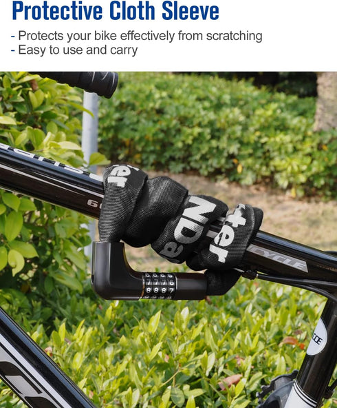 NDakter Bike Lock, Chain Lock with 2 Ways to Unlock, 4 Digit Combination Heavy Duty Anti-Theft Bicycle Lock