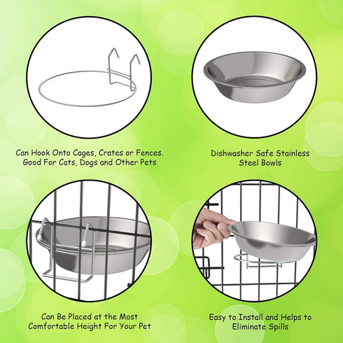 PETMAKER Stainless-Steel Hanging Pet Bowls, Large Feeder Dishes for Dogs & Cats, Set of 2, 48oz Each