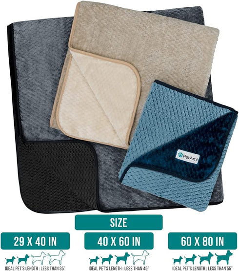 PetAmi Waterproof Dog Blanket, Leakproof XL Pet Blanket for Large Dogs, Reversible Washable Soft Plush, 60x80 Black Gray
