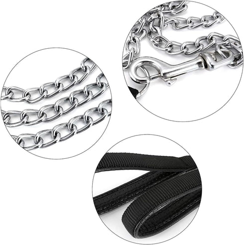 Chain Leash Metal Dog Leash, Chrome Plated with Soft Padded Handle for Small Dogs (S, Black Handle)