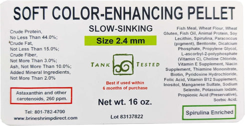 2.4mm, 16 oz. Brine Shrimp Direct Soft Moist Color-Enhancing Sinking Pellet for Fish & Axolotl
