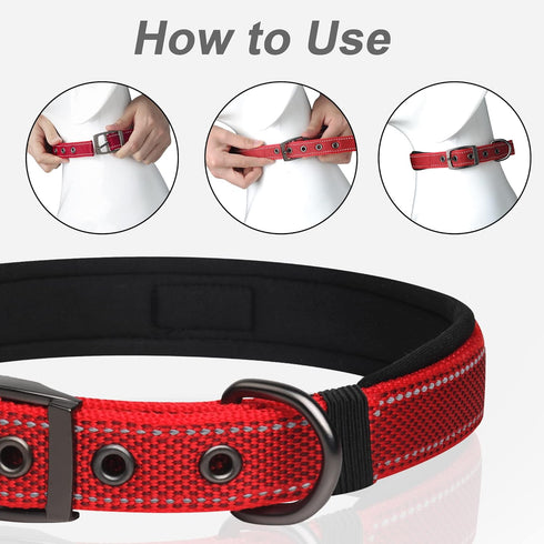PetiFine Neoprene Padded Dog Collar - Heavy Duty Comfort Collar with Durable Metal Buckle, Reflective for Small Medium