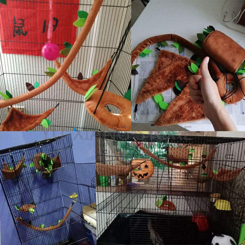 SEIS 5pcs Hamster Hanging Cage Accessories Set Leaf Wood Design Hammock Channel Ropeway Swing for Guinea Pig Rat Birds