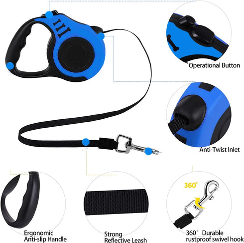 Retractable Dog Leash, Heavy Duty Leash for Small Dog or Cat up to 26 lbs, 360° Tangle-Free Strong Nylon Tape (16FT