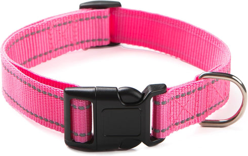 Reflective Dog Collar for Small, Medium, and Large Dogs, Adjustable Nylon with Quick Release Buckle (Pink M)