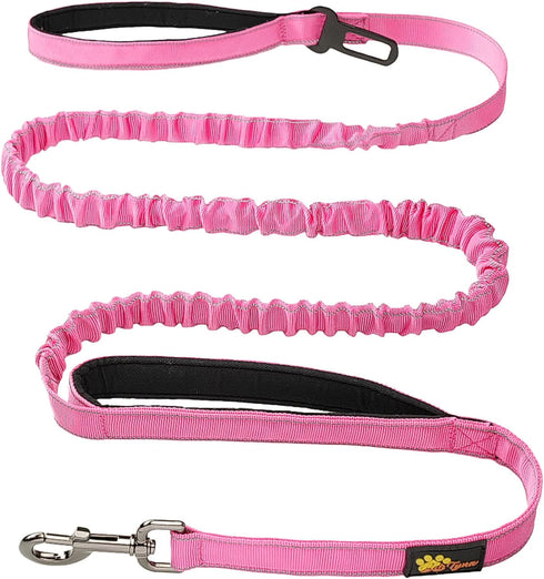 Heavy Duty Bungee Dog Leash - 6 ft - 7.5 ft for Large Medium Dogs, Reflective, Pink