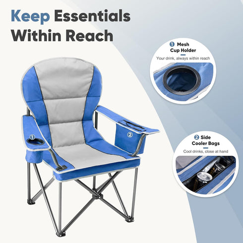 500 LBS NEWBULIG Oversized Folding Camping Chair for Adults, Portable Outdoor Collapsible Chairs, Heavy Duty Support