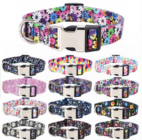 Cute Dog Collar for XS Small Medium Large Dogs, Adjustable Soft Nylon Pet Collar with 3D Print Multicolor Patterns for