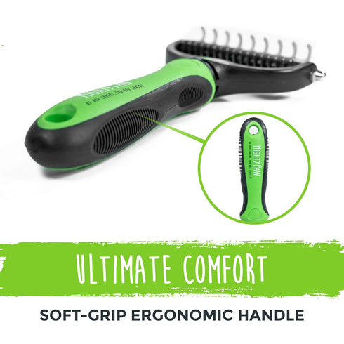 Mighty Paw Dog Grooming Brush - 2-In-1 Dual Sided Comb with Round Tip for Maximum Coat Penetration