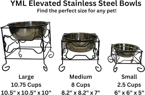 YML Elevated Stainless Steel Dog & Cat Bowl, 5-Inch, with Black Wrought Iron Stand