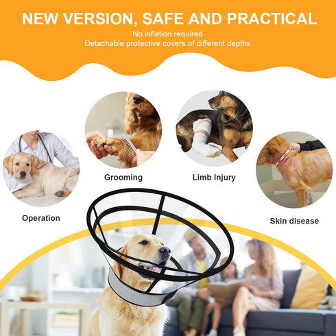 2PCS Sponge Core Dog Cat Cone Collar for After Surgery Recovery, Inflatable Dog Cone Alternative, Lainergie Dogs Donut