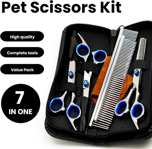 7 1 Set MEDUWEDU in Dog Grooming Scissors with Safety Round Head, Sharp and Durable, with Two Stainless Steel Combs