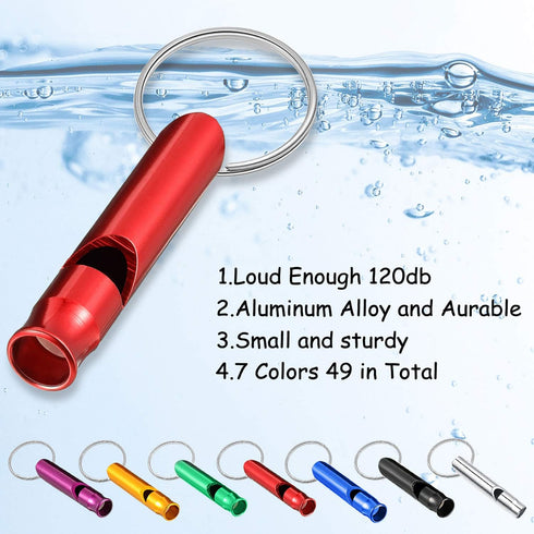 Sumind 49 Pieces Emergency Whistle with Keychain for Outdoor Camping, Hiking, Boating, Fishing - 7 Colors