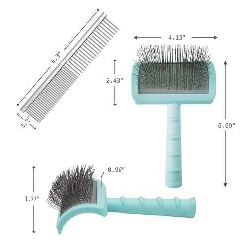 Large Firm Slicker Brush & Pet Comb Value Kit, Extra Long Pin Brush for Goldendoodles, Large Dog Grooming Wire Brush,