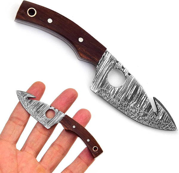 Neck Knife with Sheath, Damascus Hunting Knife, Mini Outdoor Survival Fixed Blade Knife, EDC 5 Inches with Wood Handle