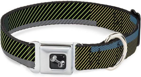 Dog Collar Seatbelt Buckle, Hash Mark Stripe Black Multi Color, 1.5 Inch Wide, 13 to 18 Inches