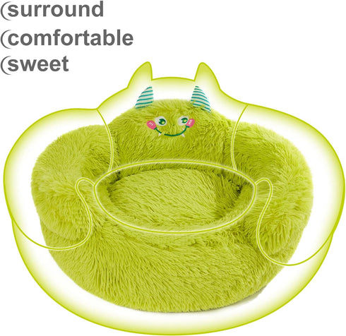 Jiupety Cute Calming Dog and Cat Bed, Indoor High Bolster Donut Dog Beds, Plush Cuddler Bed (L, 27"x27"x14") Green