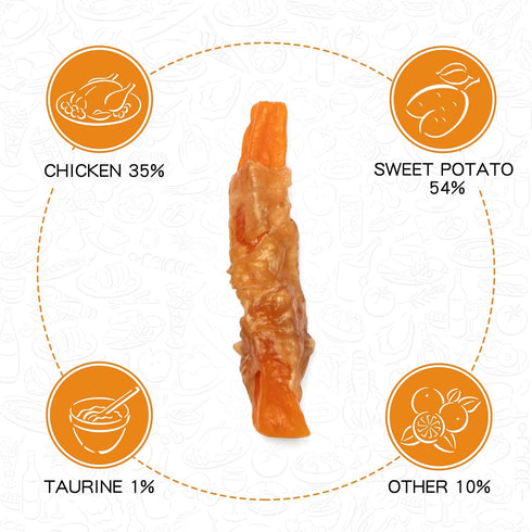 Dog Treats Chicken Jerky Wrapped Sweet Potato, Grain Free with Natural Ingredients w/Taurine, 12.5 oz