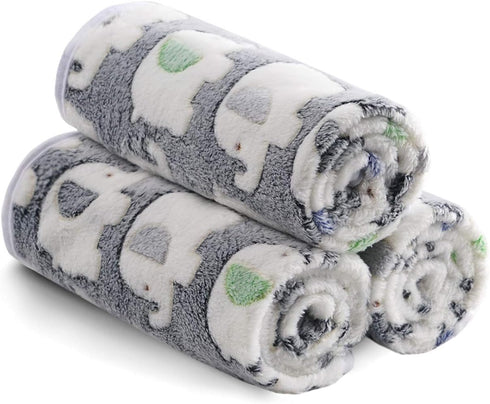 1 Pack 3 Blankets, Super Soft Fluffy Premium Cute Elephant Pattern Pet Blanket, Flannel Throw for Dog, Puppy, Cat (Dark