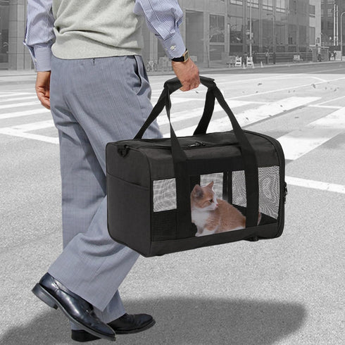Soft-Sided Travel Carrier for Cats, Foldable Breathable Airline Approved Carrier for Small Medium Dogs Puppies Under 15