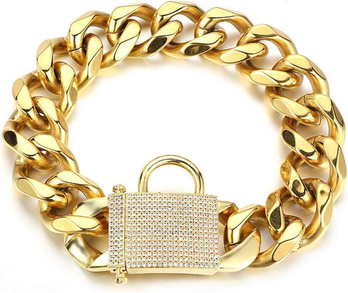 Big Dog Chain Collar Heavy Strong Gold Bling Thick Solid Stainless Steel Wide 23MM Cuban Link Choke Collar (20inch)