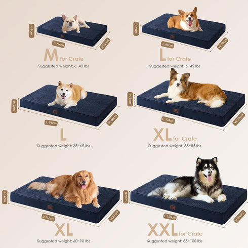 EHEYCIGA Orthopedic XL Dog Beds, Extra Large Dogs, Removable Washable Cover, Navy, 44x32