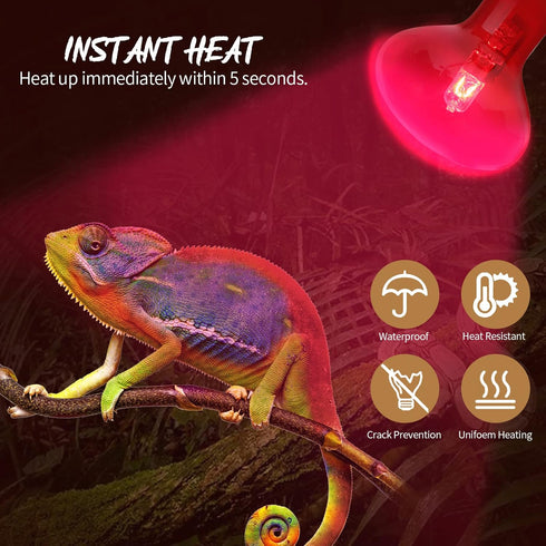AOMRYOM 100W Infrared Heat Lamp Bulb, 2 Pack Red Light for Pet Lizards, Bearded Dragons, Snakes & Reptiles
