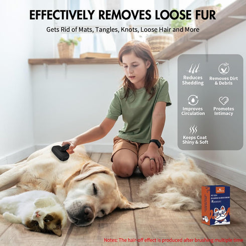 Dog Self Cleaning Slicker Brush for Shedding, Ideal for Short and Long Haired Dogs and Cats, Black