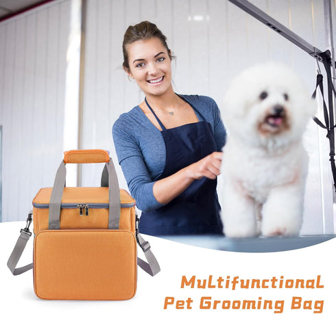 SMYV Pet Grooming Bag for Dog Grooming Supplies, Dog Tote Travel Bag for Pets Grooming Tools Kit Accessories - Orange