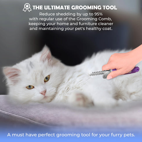Dematting Undercoat Rake Comb for Dogs & Cats - 2.5-In Stainless Steel Safety Blades for Removing Mats & Tangles