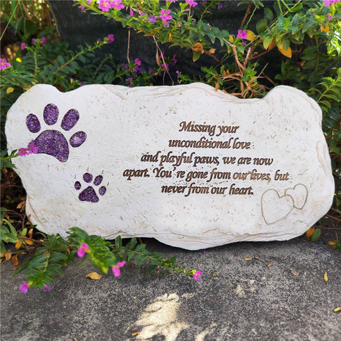 Shinning Pawprints Pet Memorial Stones for Dogs or Cats - Hand Painted Pet Dog Garden Stones Grave Markers Stepping Stones - Sympathy Pet Dog Memorial Gifts Loss Gifts - 12"x6"