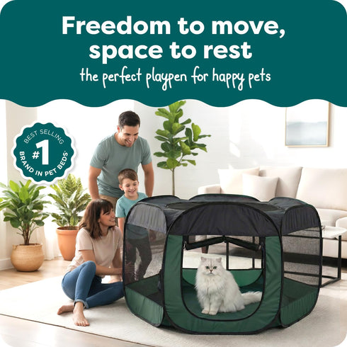 FurHaven Portable Pet Playpen for Dogs & Cats, Foldable Indoor Kitten Playpen with Mesh Sides, Pop Up Travel Dog Pen