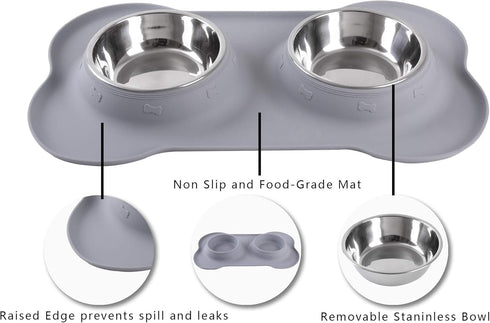 Hubulk Pet Dog Bowls 2 Stainless Steel with Non-Skid Silicone Mat + Pet Food Scoop for Small Medium Large Dogs Cats