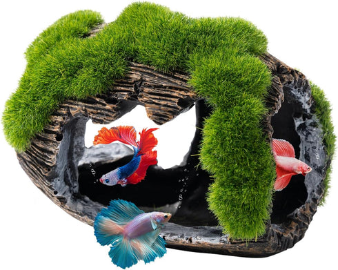 Large Betta Fish Broken Barrel Decor, Resin Fish Cave for Aquarium Tank Decoration