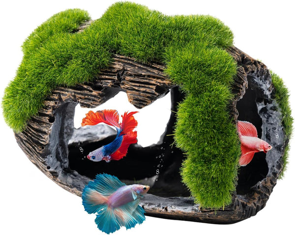 Large Betta Fish Broken Barrel Decor, Resin Fish Cave for Aquarium Tank Decoration