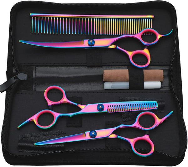 7 in 1 Dog Grooming Scissors Set, Stainless Steel Straight & Thinning & Curved Shears for Dogs and Cats