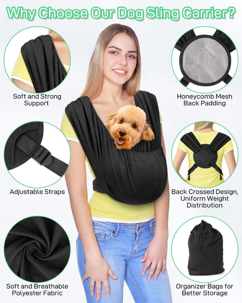 13lbs, Dog Sling Swaddle Carrier Small Dog Cat Front Facing Carrier for Chest, Hands Free Puppy Carrying Sling Hold