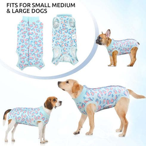 SAWMONG Recovery Suit for Dogs - Breathable Polyester Dog Onesie Body Suit for After Surgery (Blue Leopard, L)