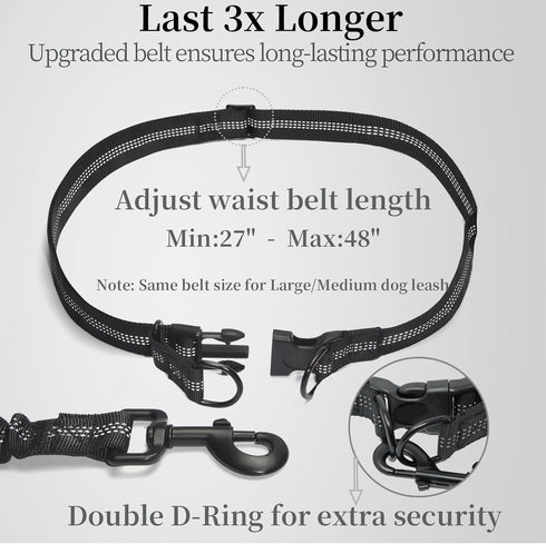 iYoShop Hands Free Dog Leash with Zipper Pouch, Dual Padded Handles, Durable Bungee for Walking, Jogging