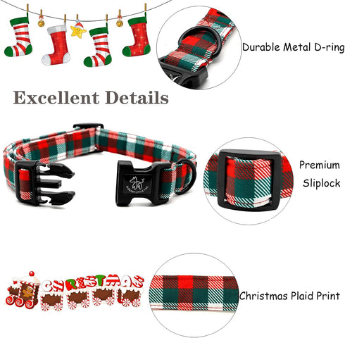 Elegant little tail Christmas Dog Collar, Red Pet Collar Dog Durable Plaid Dog Collars Girl or Boy Holiday Pet Gift Adjustable Dog Collar for Medium Dogs