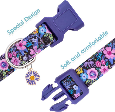 Faygarsle Cotton Dog Collar, Cute Floral Design for Small Medium Large Dogs, Soft Fancy Pet Collars for Girls