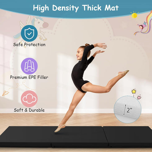 6'x 2' 2" Giantex Gymnastics Mat, Thick Folding Tumbling Mat with Hook and Loop Fastener, Foldable Gym Mat