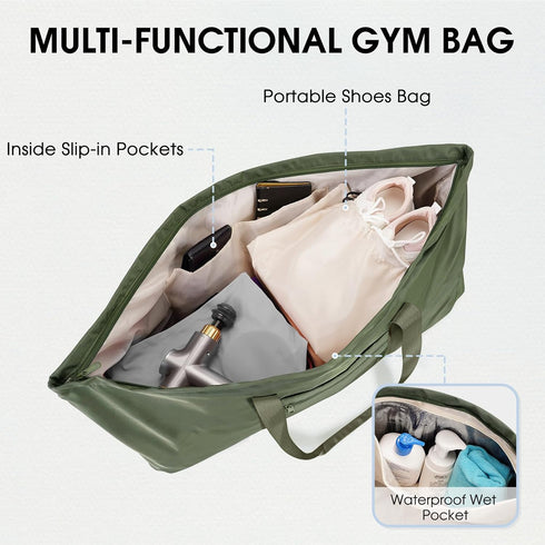 Large Yoga Mat Bag with Shoes Compartment and Wet Pocket Ladies Pilates Gym Tote Bag with Yoga Mat Holder Strap