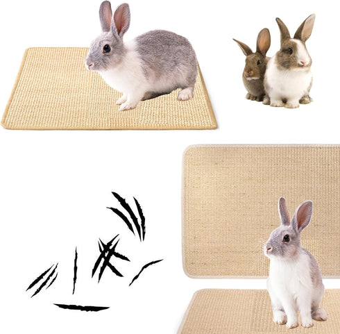 2PCS 16x12 KABASI Rabbit Scratcher Mat, Natural Bunny Chew Toys Scratching Pad for Nails Teeth Care, Small Animal Cage