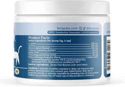 Immunity, 60 Fera Pets Wellness Blend - Cat Health Supplement with Feline-Specific Probiotics, Taurine and Lysine