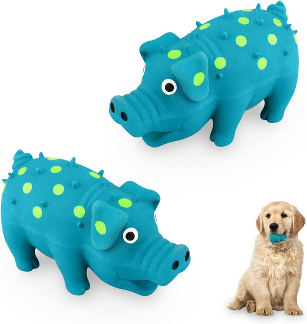 WishLotus Natural Latex Dog Squeak Toy, 2pcs Pig-Shaped Chew Toy for Teeth Cleaning, Mini Toy for Small Dogs