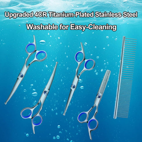 7-in-1 Dog Grooming Scissor, Pet Grooming Scissor for Dogs, Professional Dog Grooming Kit with Safety Round Tips