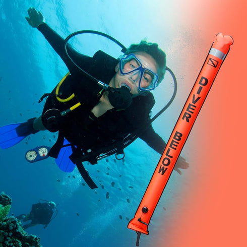 Generic Dive Marker Buoy | Portable Safety Sausage | High Visibility Signal Flag Tube with Reflective Strip, Diving